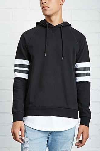 21 Men Men's  Stripe-sleeve Underlayer Hoodie