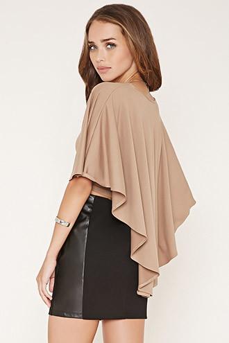 Forever21 Women's  Taupe Cape-overlay Crop Top