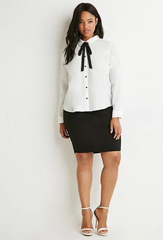 Forever21 Plus Self-tie Neck Shirt