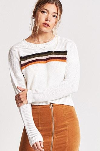 Forever21 Stripe Graphic Purl Knit Sweater