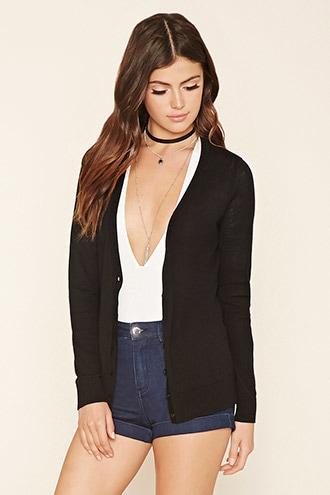 Forever21 Women's Black Cotton-blend Cardigan