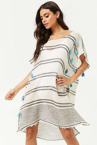 Forever21 Vintage Havana Striped Tasseled Swim Cover-up Top