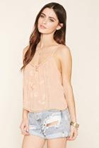 Forever21 Women's  Peach Embroidered Self-tie Cami