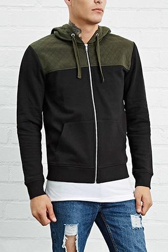 21 Men Men's  Quilted-panel Hoodie