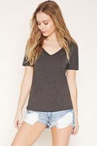Forever21 Women's  Charcoal Heather V-neck Tee