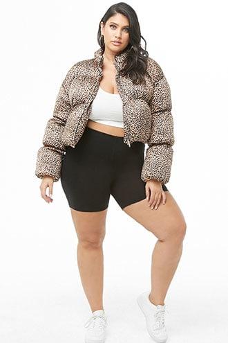 Forever21 Plus Size Leopard Print Puffer Jacket
