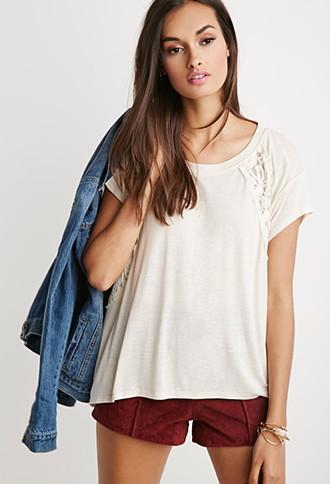 Forever21 Embroidered-mesh Tee