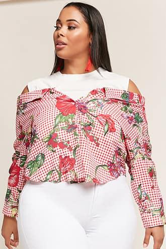 Forever21 Plus Size Floral Gingham Twofer Top