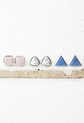 Forever21 Faux Stone Stud Set (silver/blue)
