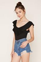 Forever21 Women's  Black Ruffle-front Top