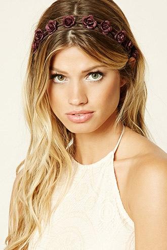 Forever21 Burgundy Faux Suede Floral Headwrap