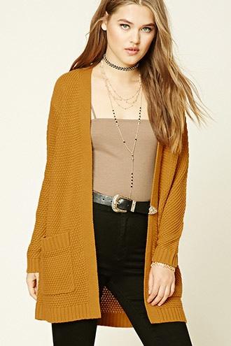 Forever21 Women's  Mustard Open-front Cardigan