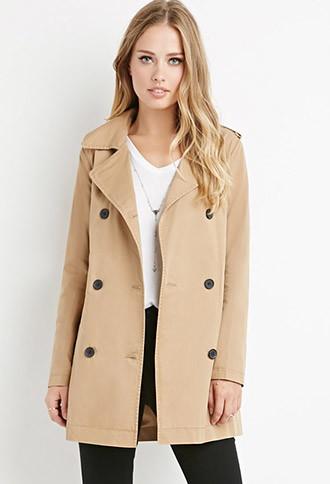 Forever21 Women's  Double-breasted Trench Coat (khaki)