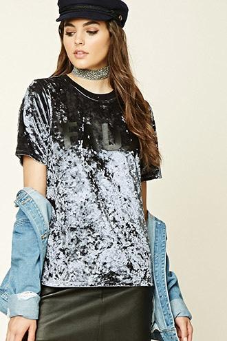 Forever21 Women's  Faux Graphic Velveteen Tee