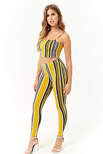 Forever21 Striped Crop Cami & Leggings Set