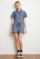 Forever21 Zip-front Denim Drawstring Romper