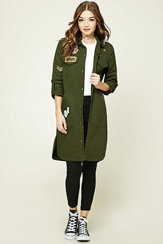 Forever21 Women's  Longline Patched Utility Jacket