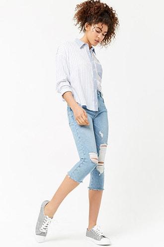 Forever21 Distressed Stretch-denim Capris