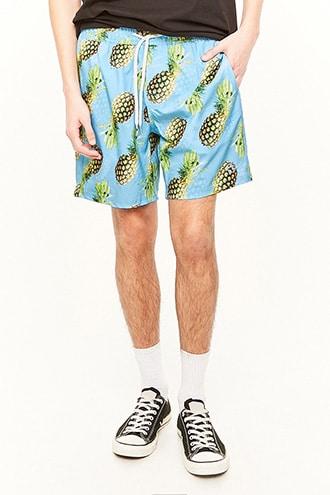 Forever21 Ocean Current Pineapple Graphic Swim Trunks