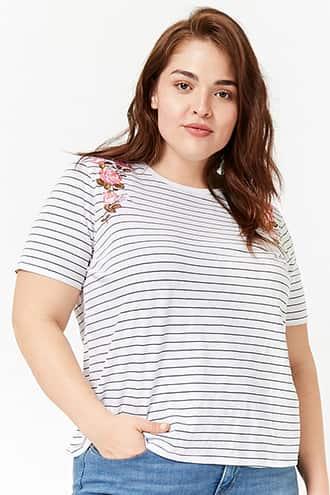 Forever21 Plus Size Embroidered Stripe Tee