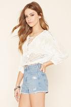 Forever21 Women's  Cream Embroidered Tribal-inspired Top