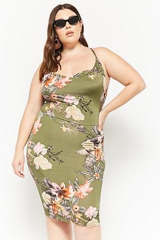 Forever21 Plus Size Floral Cowl Neck Bodycon Dress