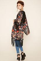 Forever21 Women's  Black & Red Floral Fringe Cardigan