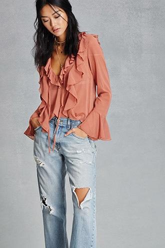 Forever21 Women's  V-neck Ruffle Top