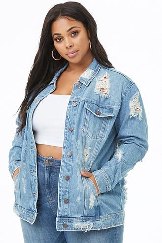 Forever21 Plus Size Shredded Denim Jacket