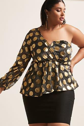 Forever21 Plus Size Metallic Polka Dot One-shoulder Top