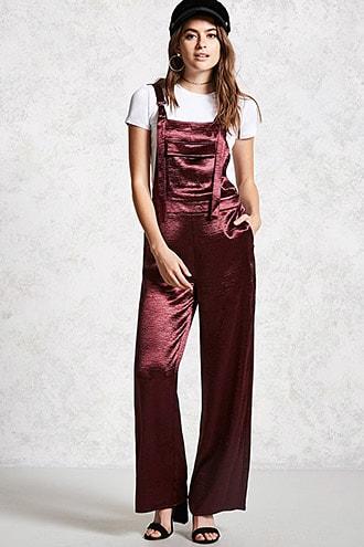 Forever21 Crinkled Satin Overalls