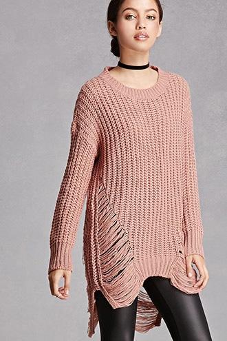 Forever21 Longline Distressed Sweater