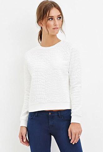 Forever21 Women's Pebbled Matelasse Pullover (white)
