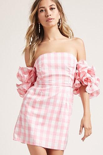 Forever21 Gingham Frill Sleeve Dress