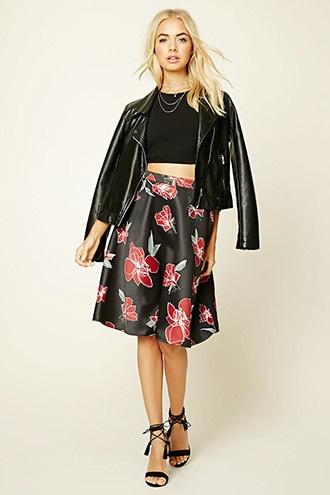 Forever21 Women's  Floral Print Knee-length Skirt