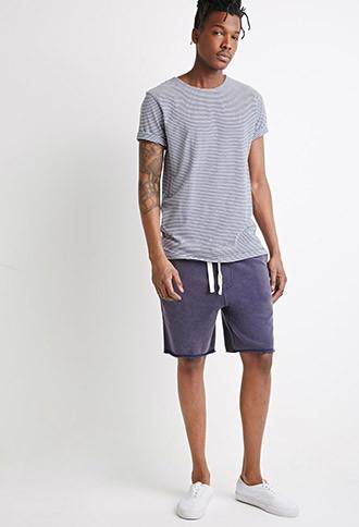 21 Men Men's  Frayed Drawstring Sweatshorts (navy)