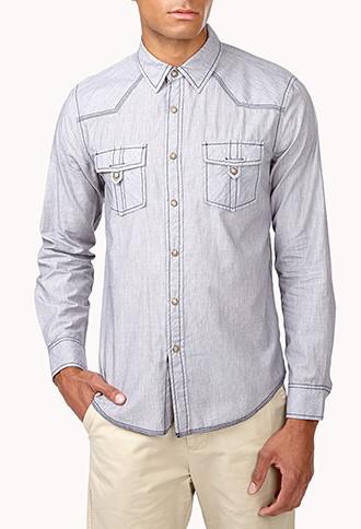 21 Men Slim Fit Snap-button Chambray Shirt