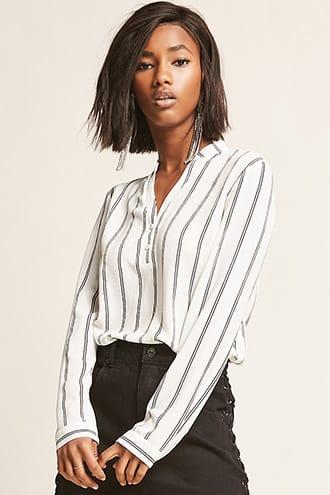 Forever21 Pinstripe Popover Top