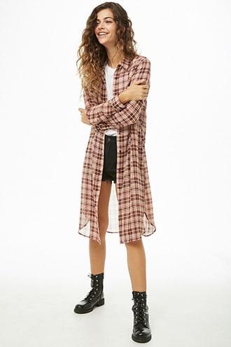 Forever21 Sheer Chiffon Plaid Shirt Dress