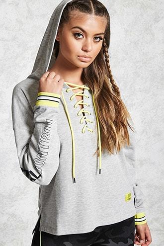 Forever21 Active Lace-up Hooded Pullover