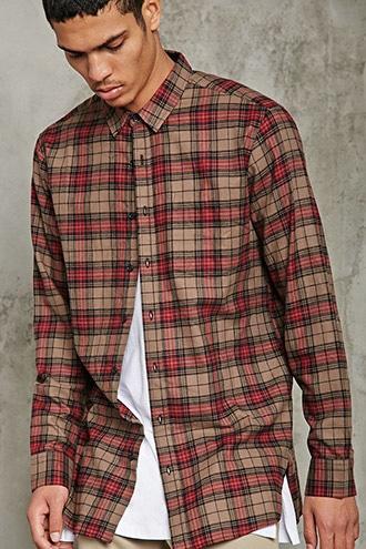 21 Men Men's  Slim-fit Flannel Plaid Shirt
