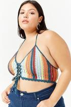 Forever21 Plus Size Striped Crochet Halter Crop Top