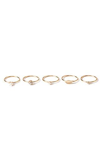Forever21 Etched Leaf Ring Set (gold/clear)