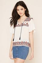 Forever21 Women's  Tie-neck Peasant Top