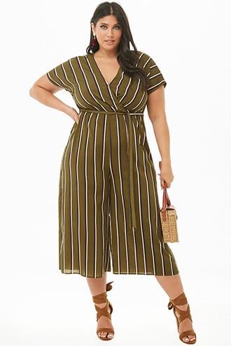 Forever21 Plus Size Striped Surplice Palazzo Jumpsuit