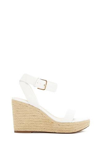 Forever21 Women's  White Faux Leather Espadrille Wedges