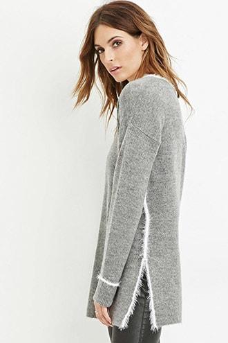 Forever21 Contemporary Fuzzy Knit-trim Sweater