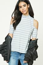 Forever21 Women's  Heather Grey & Ivory Striped Open-shoulder Top