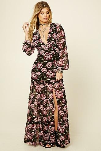 Forever21 Women's Tiered-hem Floral Maxi Dress