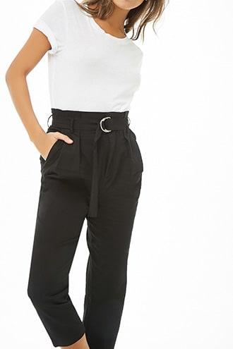 Forever21 Belted Paperbag Ankle Pants